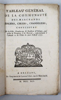 Item #18116 Tableau général de la communauté des marchands épiciers, ciriers, chandeliers,...