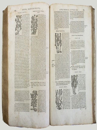 Les commentaires de M. P. Andr&eacute; Matthiolus m&eacute;decin senois, sur les six livres de Pedacius Dioscoride Anazerbeen de la mati&egrave;re medecinale.