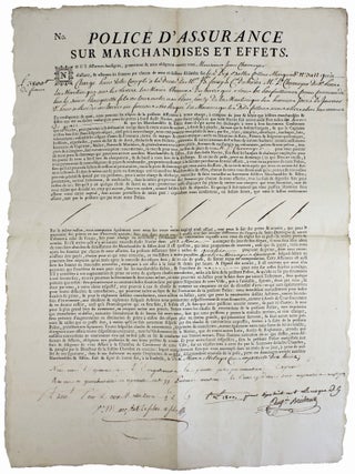 Item #18394 Police d'assurance sur marchandises et effets. AMERICANA