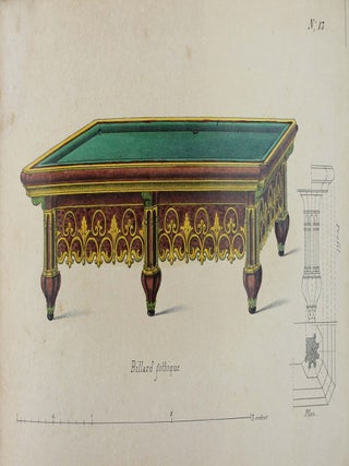 Album de dessins de billards de l'exposition et autres : porte-queues et accessoirs, comptoirs et int&eacute;rieurs de caf&eacute;s-estaminets de Paris.