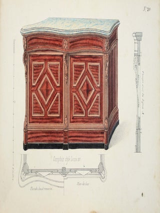 Album de dessins de billards de l'exposition et autres : porte-queues et accessoirs, comptoirs et int&eacute;rieurs de caf&eacute;s-estaminets de Paris.