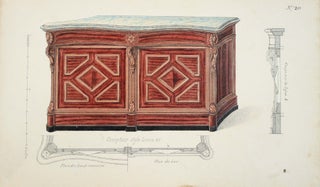 Album de dessins de billards de l'exposition et autres : porte-queues et accessoirs, comptoirs et intérieurs de cafés-estaminets de Paris.