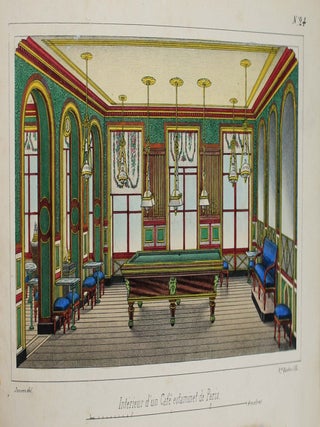 Album de dessins de billards de l'exposition et autres : porte-queues et accessoirs, comptoirs et int&eacute;rieurs de caf&eacute;s-estaminets de Paris.