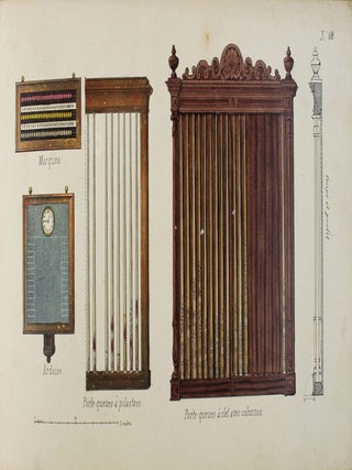 Album de dessins de billards de l'exposition et autres : porte-queues et accessoirs, comptoirs et int&eacute;rieurs de caf&eacute;s-estaminets de Paris.