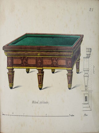 Album de dessins de billards de l'exposition et autres : porte-queues et accessoirs, comptoirs et int&eacute;rieurs de caf&eacute;s-estaminets de Paris.