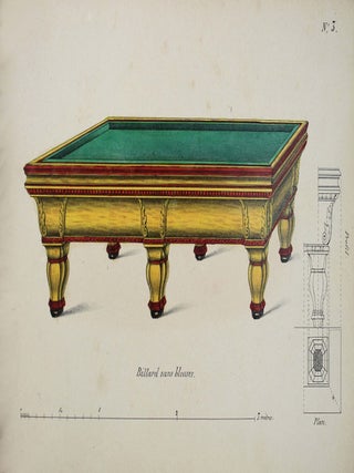 Album de dessins de billards de l'exposition et autres : porte-queues et accessoirs, comptoirs et int&eacute;rieurs de caf&eacute;s-estaminets de Paris.