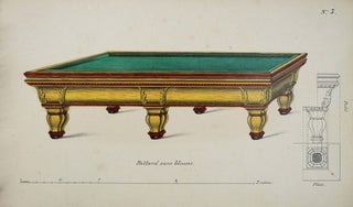 Album de dessins de billards de l'exposition et autres : porte-queues et accessoirs, comptoirs et intérieurs de cafés-estaminets de Paris.