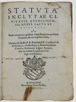 Item #18644 Statuta inclytae civitatis Avenionensis, nuper facta et reformata. Item conventio...