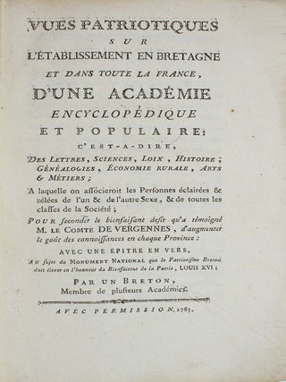 Item #18843 Vues patriotiques sur l'&eacute;tablissement en Bretagne et dans toute la France,...