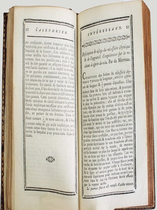 Calendrier int&eacute;ressant pour l'ann&eacute;e 1786, ou Almanach physico-&eacute;conomique. Contenant les principales indications qu'on peut d&eacute;sirer de trouver dans un calendriers, des m&eacute;moires et des observations sur diff&eacute;rents objets de physique; enfin un recueil de diverses op&eacute;rations qui mettent tout le monde &agrave; port&eacute;e de faire plusieurs secrets &eacute;prouv&eacute;s, utiles & agr&eacute;ables.