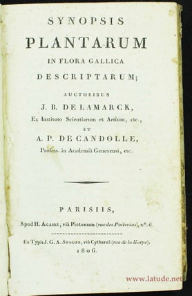 Item #4202 Synopsis plantarum in flora Gallica descriptarum. Auctoribus J.B. de Lamarck et A. P....
