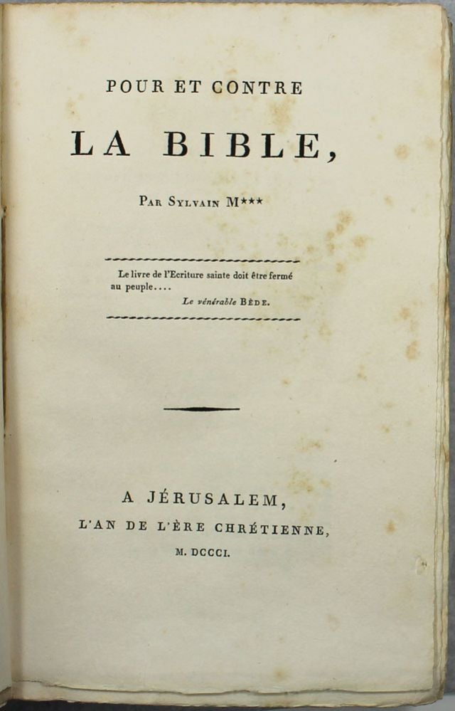 Item #4356 Pour et contre la Bible, par Sylvain M***. Pierre-Sylvain MARECHAL.