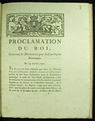 Item #6991 Proclamation du Roi, concernant les déclarations pour la Contribution Patriotique....