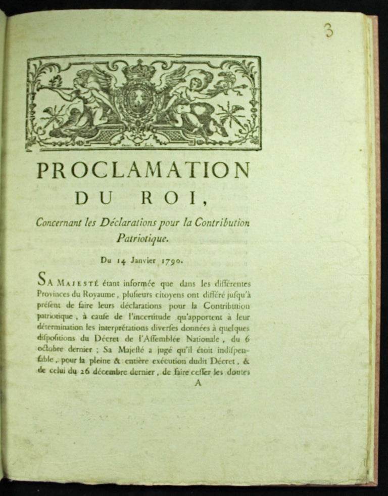 Item #6991 Proclamation du Roi, concernant les déclarations pour la Contribution Patriotique. CONTRIBUTION PATRIOTIQUE.
