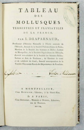 Item #8255 Tableau des mollusques terrestres et fluviatiles de la France....