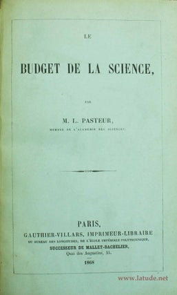 Item #8506 Le budget de la science. Louis PASTEUR